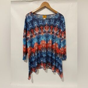Ruby Rd. Blue & Orange Tie-Dye Studded Scoop Neck Tunic